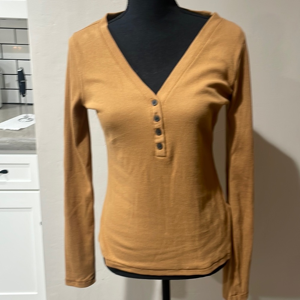 Madewell Tan/mustard long sleeve partial button down shirt NWOT